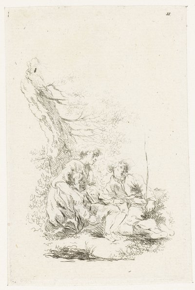 Tre personer som sitter vid ett träd av François Boucher