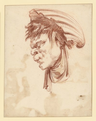 Ett groteskt huvud i profil åt vänster med en mussla som huvudbonad av François Boucher