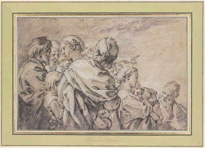 Grupp av halvfigurer föreställande män och kvinnor med barn av François Boucher