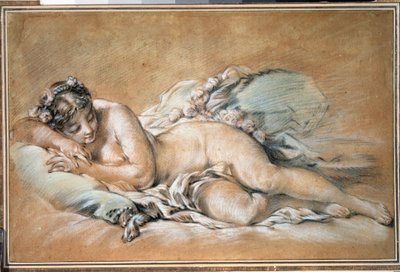 ""ung sovande kvinna"" (Sovande ung kvinna) Sanguine och pastell av Francois Boucher (1703-1770) 1758 Pushkin Museum, Moskva av François Boucher