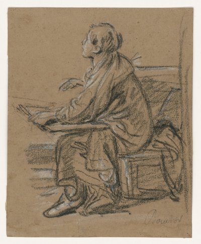 Ung tecknare () . Sittande figur som håller en mapp i knät av François Boucher