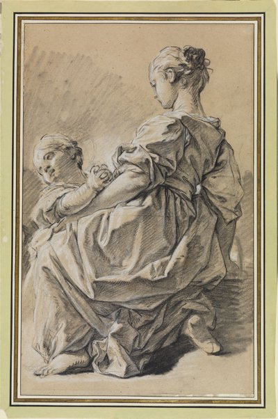 En ung kvinna på knä med ett barn av François Boucher