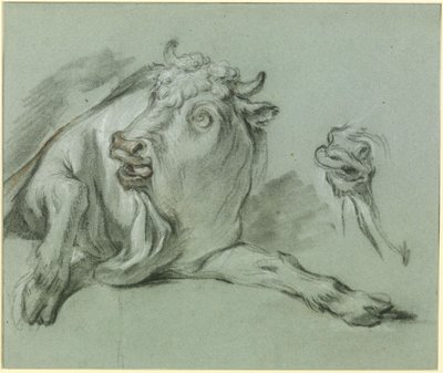 En liggande tjur. Studie efter målningen ”Rövet av Europa” på Musée du Louvre i Paris av François Boucher