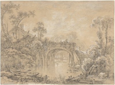 Landskap med en rustik bro av François Boucher