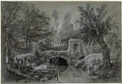 Landskap med bäck och bro av François Boucher