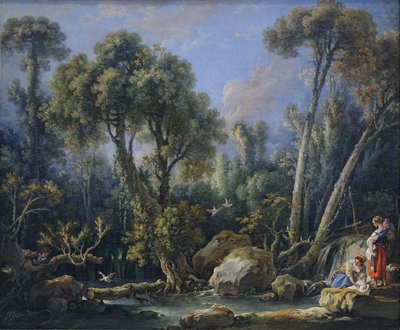 Tvätterskor i ett landskap av François Boucher