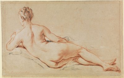 Liggande kvinnlig akt, stödd på vänster arm, sett bakifrån av François Boucher