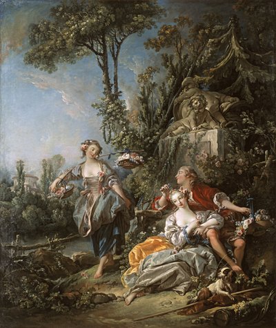 Älskare i en park av François Boucher