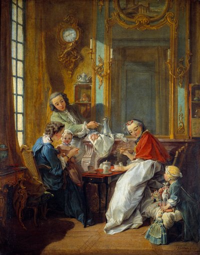 Lunchscen i en borgerlig interiör. Målning av Francois Boucher (1703-1770) 1739 sön. 0,81x0,65 m av François Boucher