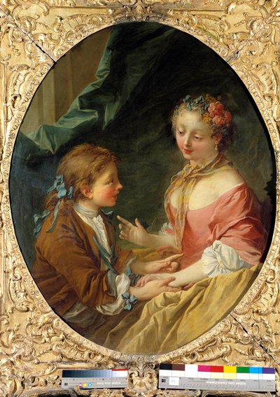 Kommer du att göra en av tre saker? Galant scen. Målning av Francois Boucher (1703-1770). 1734 Privat samling av François Boucher