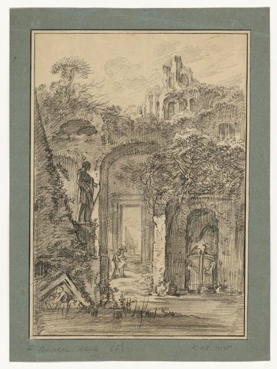 Landskap med romerska ruiner och enstaka figurer av François Boucher