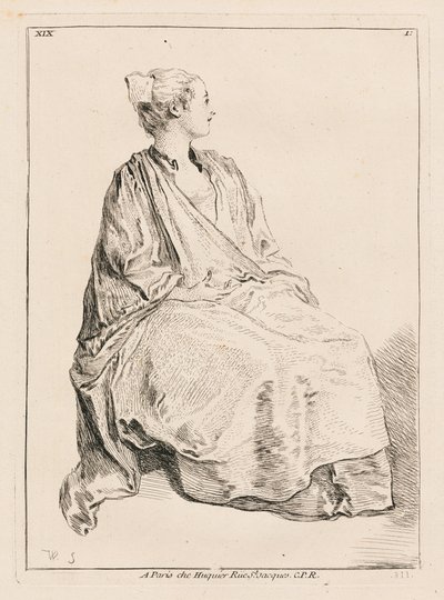 Sittande kvinna vänd åt höger av François Boucher