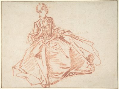 Sittande kvinna som håller en solfjäder av François Boucher