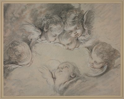Sex änglahuvuden i molnen av François Boucher