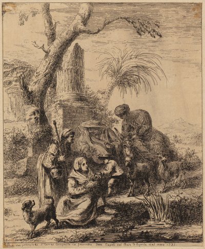 Sittande kvinna [Femme de Matsmey] bredvid en palm, blad ur serien ”Diverses figures chinoises [...]” av François Boucher