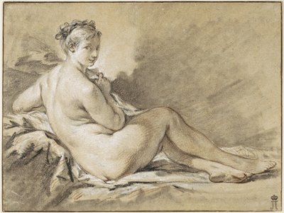 Studie av en kvinnlig naken - Francois Boucher (1703-1770). Sanguine, svartvit krita på papper av François Boucher