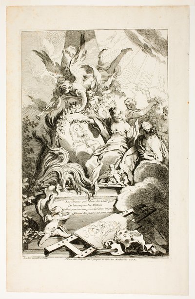 Gracerna på Watteaus grav av François Boucher