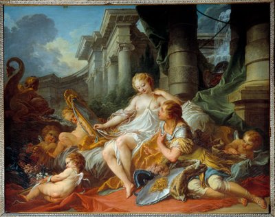 Kärleken till Renaud och Armide Illustration av en scen av "La Jerusalem delivree" (La gerusalemme liberata) av Torquato Tasso (känd som Muggen). Den förtrollande Armide omgiven av mycket symboliska Amours seduit med hjälp av sin magiska spegel riddaren Re av François Boucher