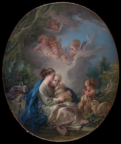 Jungfru Maria med barnet, den unge Johannes Döparen och änglar av François Boucher