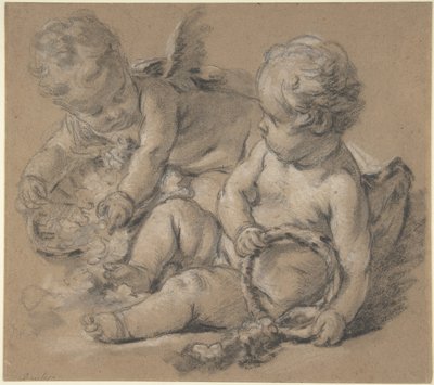 Bevingade putti med blommor av François Boucher