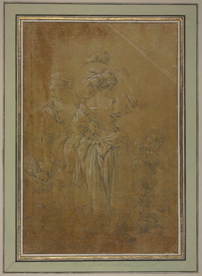 Två bondkvinnor med två pojkar av François Boucher