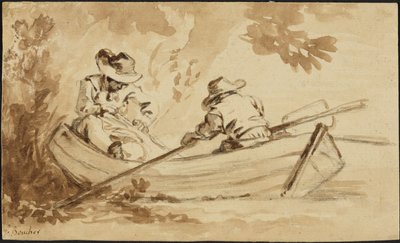 Två män i en roddbåt av François Boucher