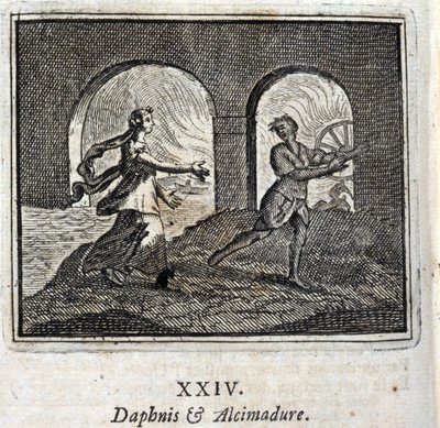 Daphnis och Alcimadura. Fabler av Jean de La Fontaine (1621-95). Illustration av François Chauveau (1613-1676). Upplaga av 1728. av Francois Chauveau
