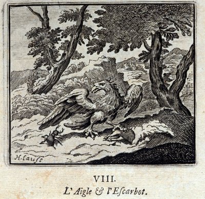 Örn och snigel. Fabler av Jean de La Fontaine (1621-95). Illustration av Francois Chauveau (1613-1676). Upplaga av 1728. av Francois Chauveau