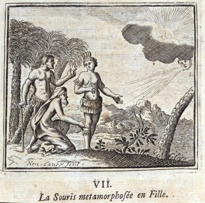 La Souris förvandlades till en flicka. Fabler av Jean de La Fontaine (1621-95). Illustration av François Chauveau (1613-1676). Upplaga av 1728. av Francois Chauveau