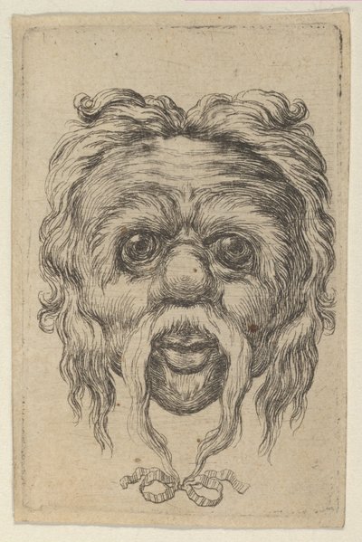 Mask med lång mustasch bundet med ett band under hakan, från Divers Masques, ca. 1635-45. av Francois Chauveau