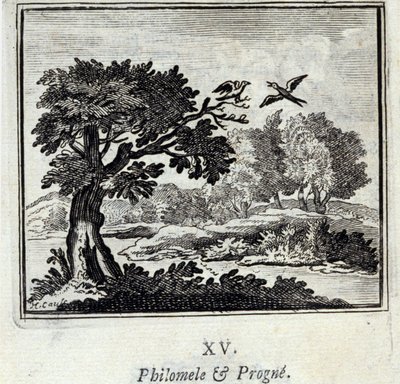 Philomele och Progne. Fabler av Jean de La Fontaine (1621-95). Illustration av François Chauveau (1613-1676). Upplaga av 1728. av Francois Chauveau