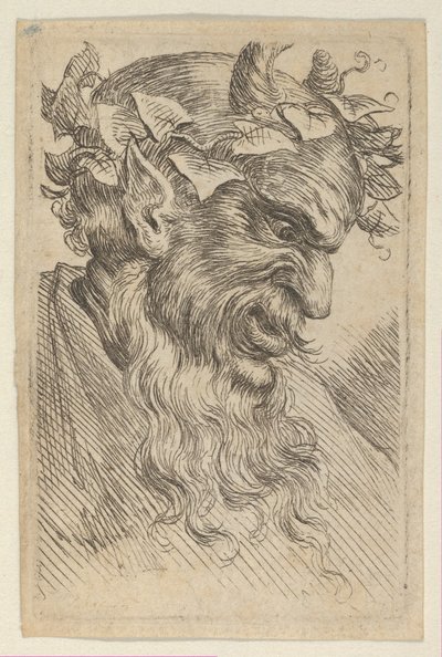Satyrmask med murgrönakrona, vänd åt höger, från Divers Masques, ca. 1635-45. av Francois Chauveau