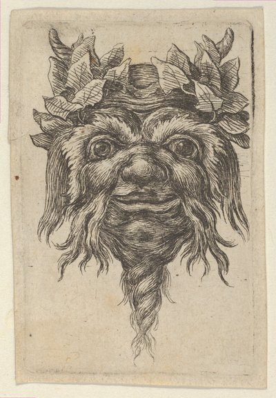 Satyrmask med ett spiralformat skägg och murgröna grupperade runt varje horn, från Divers..., ca. 1635-45. av Francois Chauveau