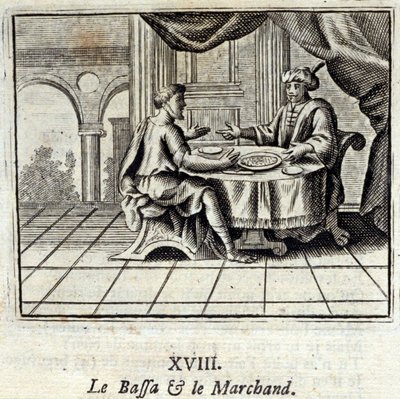 Bassa och köpman. Fabler av Jean de La Fontaine (1621-95). Illustration av François Chauveau (1613-1676). Upplaga från 1728. av Francois Chauveau