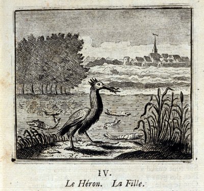 Hägern. Fabler av Jean de La Fontaine (1621-95). Illustration av François Chauveau (1613-1676). Upplaga från 1728. av Francois Chauveau
