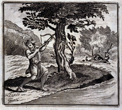 The Lion and the Rat.Fables av Jean de La Fontaine (1621-95). Illustration av Francois Chauveau (1613-1676). Upplaga av 1728. av Francois Chauveau