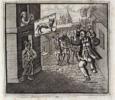 Apan och leoparden. Fabler av Jean de La Fontaine (1621-95). Illustration av Francois Chauveau (1613-1676). Upplaga av 1728. av Francois Chauveau