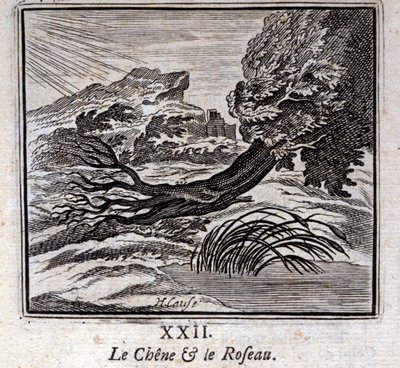 Eken och vassen. Fabler av Jean de La Fontaine (1621-95). Illustration av François Chauveau (1613-1676). Upplaga från 1728. av Francois Chauveau