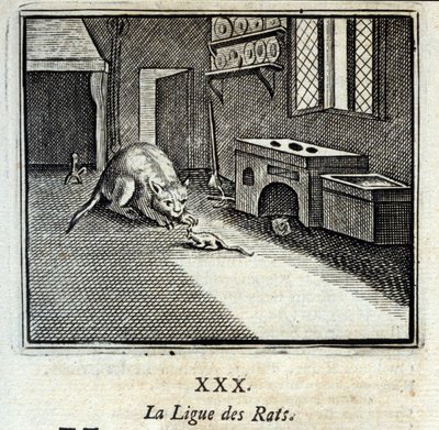 Råttligan. Fabler av Jean de La Fontaine (1621-95). Illustration av François Chauveau (1613-1676). Upplaga av 1728. av Francois Chauveau