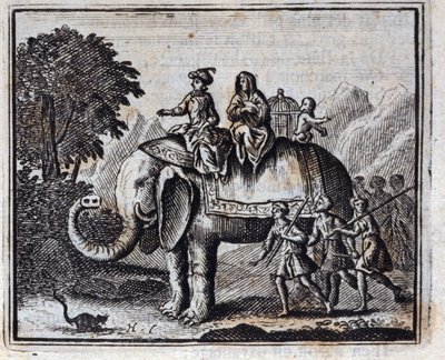Råttan och elefanten. Fabler av Jean de La Fontaine (1621-95). Illustration av François Chauveau (1613-1676). Upplaga av 1728. av Francois Chauveau