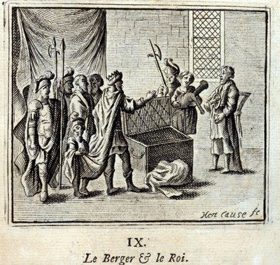 Herden och kungen. Fabler av Jean de La Fontaine (1621-95). Illustration av François Chauveau (1613-1676). Upplaga av 1728. av Francois Chauveau