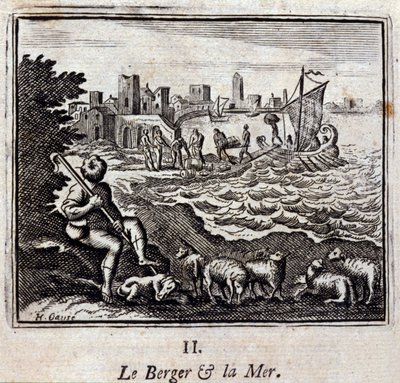Herden och havet. Fabler av Jean de La Fontaine (1621-95). Illustration av François Chauveau (1613-1676). Upplaga av 1728. av Francois Chauveau