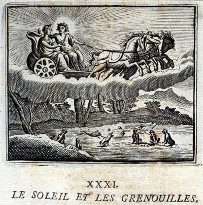 Solen och grodorna. Fabler av Jean de La Fontaine (1621-95). Illustration av François Chauveau (1613-1676). Upplaga av 1728. av Francois Chauveau