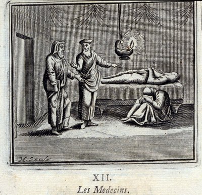 Doktorerna. Fabler av Jean de La Fontaine (1621-95). Illustration av François Chauveau (1613-1676). Upplaga av 1728. av Francois Chauveau