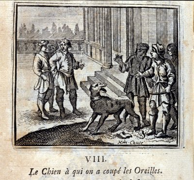 Hunden vi skar av hans öron. Fabler av Jean de La Fontaine (1621-95). Illustration av François Chauveau (1613-1676). Upplaga av 1728. av Francois Chauveau