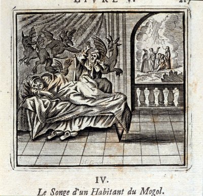 Drömmen om en mogulbo. Fabler av Jean de La Fontaine (1621-95). Illustration av Francois Chauveau (1613-1676). Upplaga av 1728. av Francois Chauveau