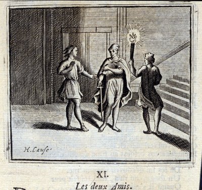 De två vännerna. Fabler av Jean de La Fontaine (1621-95). Illustration av François Chauveau (1613-1676). Upplaga av 1728. av Francois Chauveau