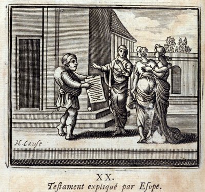 Will förklaras av Aesop. Fabler av Jean de La Fontaine (1621-95). Illustration av Francois Chauveau (1613-1676). Upplaga av 1728. av Francois Chauveau