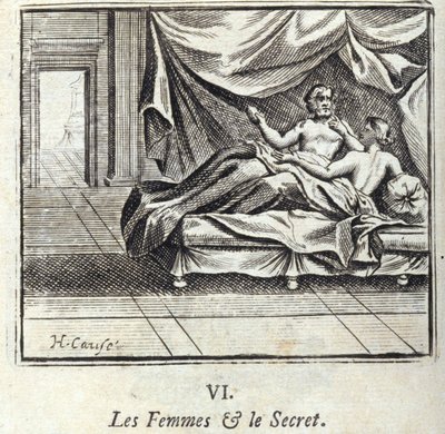 Kvinnor och hemlighet. Fabler av Jean de La Fontaine (1621-95). Illustration av Francois Chauveau (1613-1676). Upplaga av 1728. av Francois Chauveau