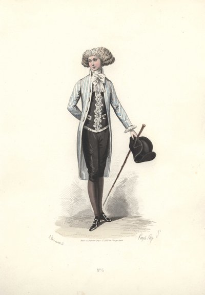 Elegant man i randig kappa, era av Marie Antoinette. av Francois Claudius Compte-Calix